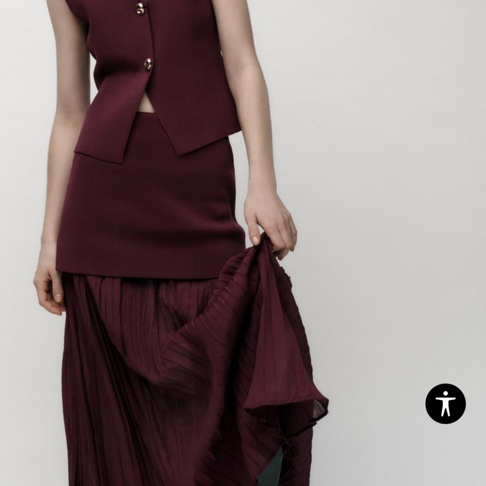 NWT ZARA MIXED PLEATED KNIT Elegant Burgundy Maxi SKIRT BLOGGERS FAV - Picture 10 of 15